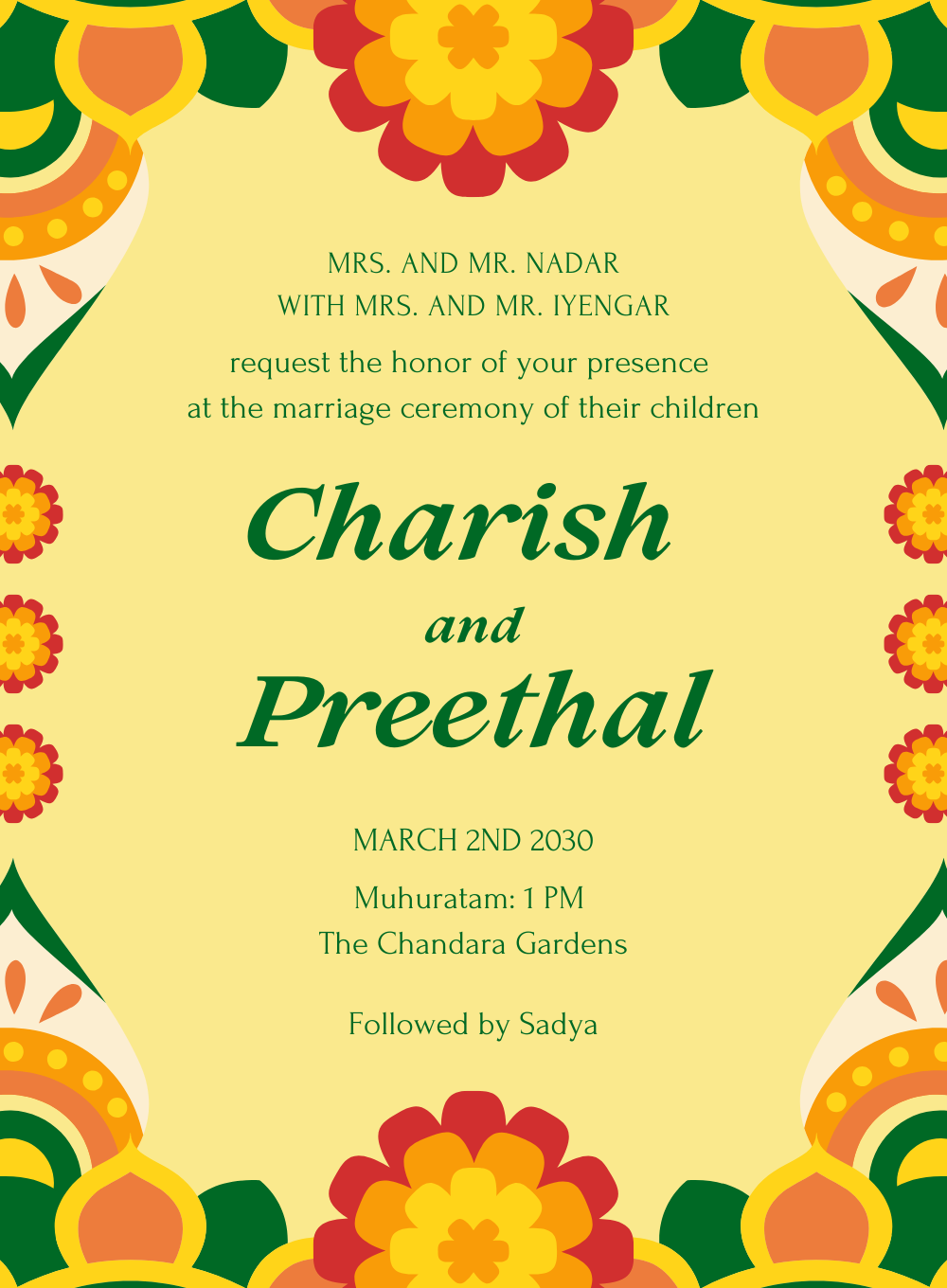 Yellow Floral South Indian Wedding Invitation-AASIW014