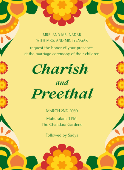 Yellow Floral South Indian Wedding Invitation-AASIW014