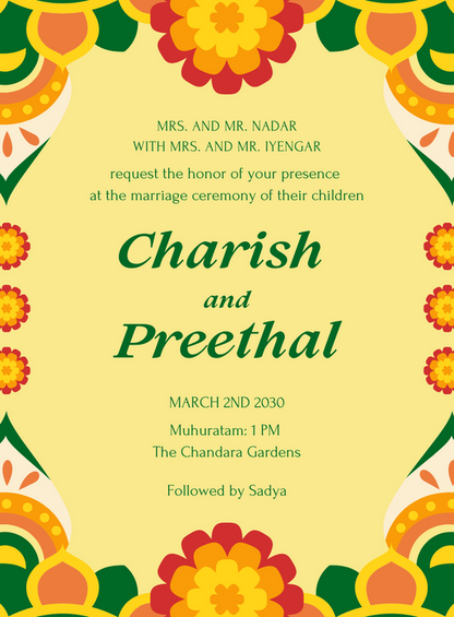 Yellow Floral South Indian Wedding Invitation-AASIW014
