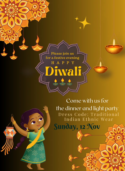 Yellow Lamp Diwali Invitations-AADWI025