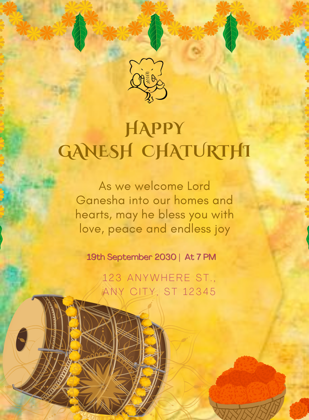Yellow Radiant Ganesh Chaturthi Invitations-AAGCI011