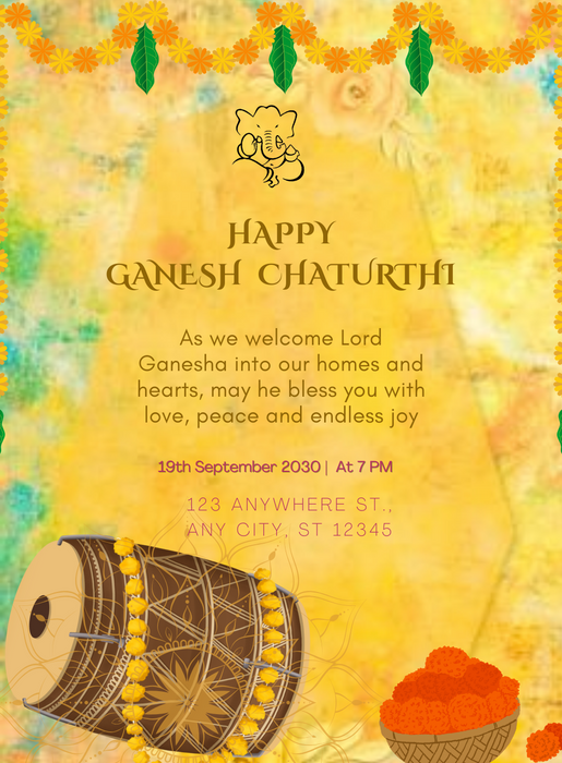Yellow Radiant Ganesh Chaturthi Invitations-AAGCI011