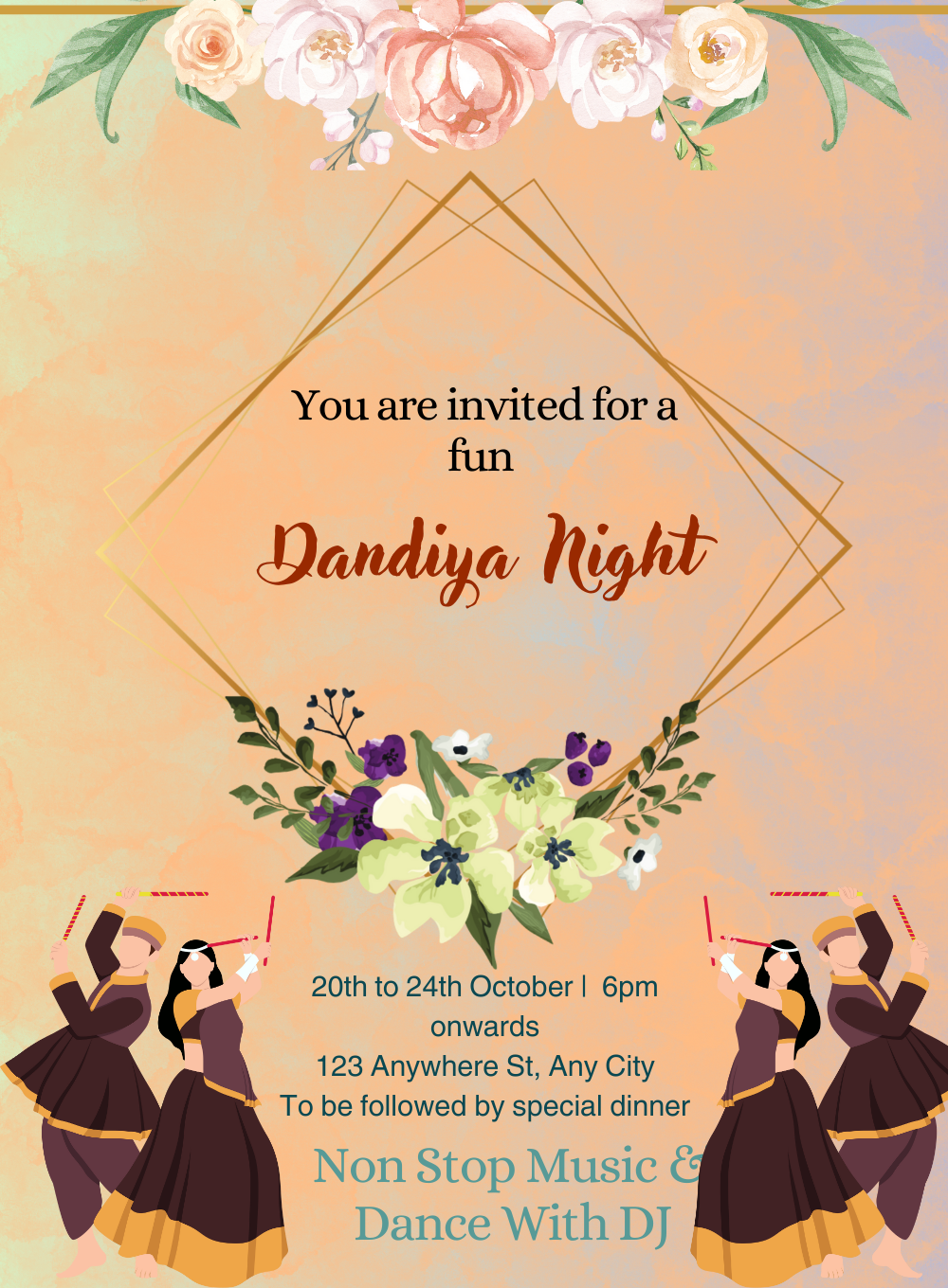 Yellow Vibrant Dandiya Invitations-AADDI009