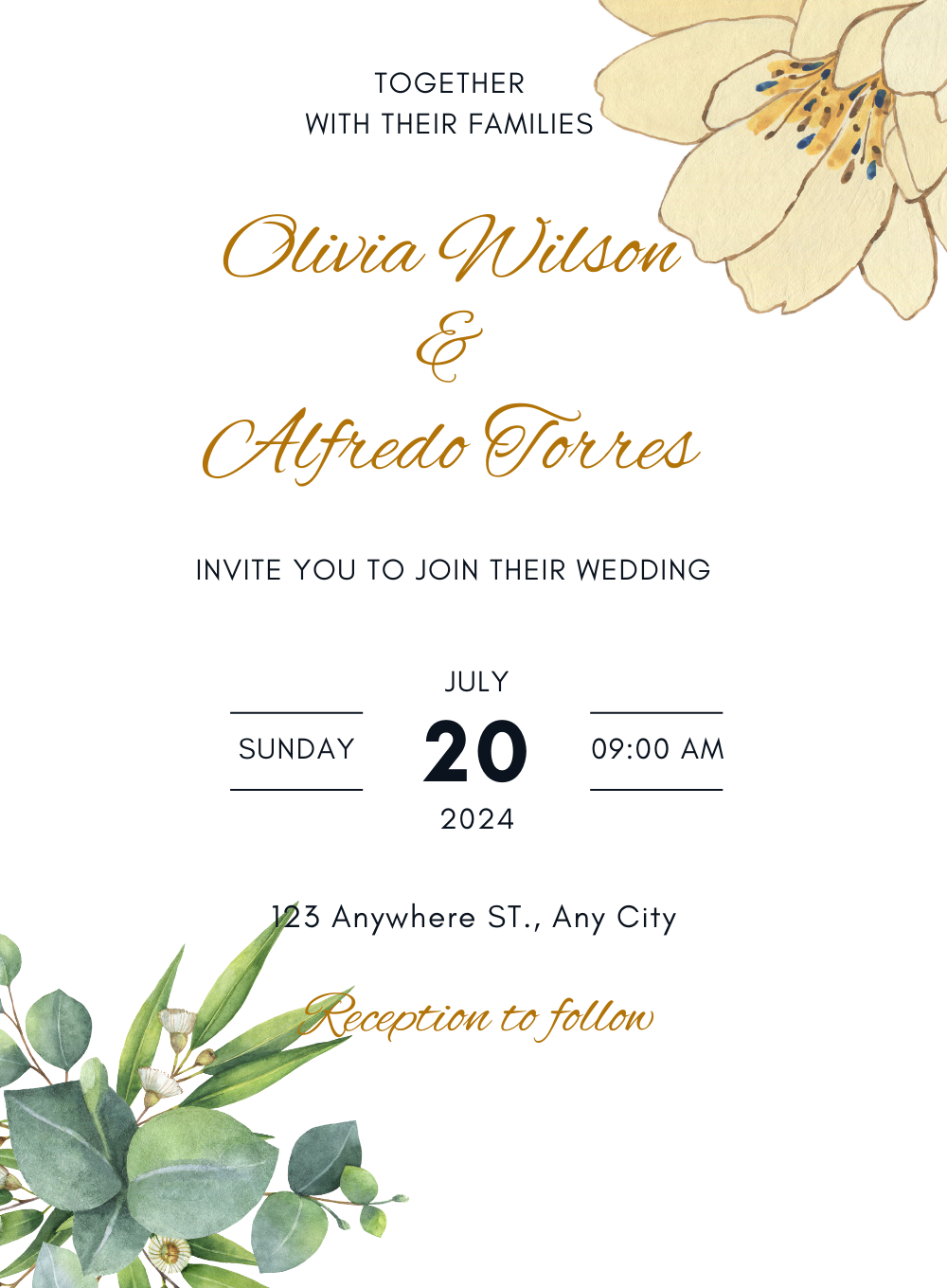 Yellow Watercolor Christian Wedding Invitation-AACWI024