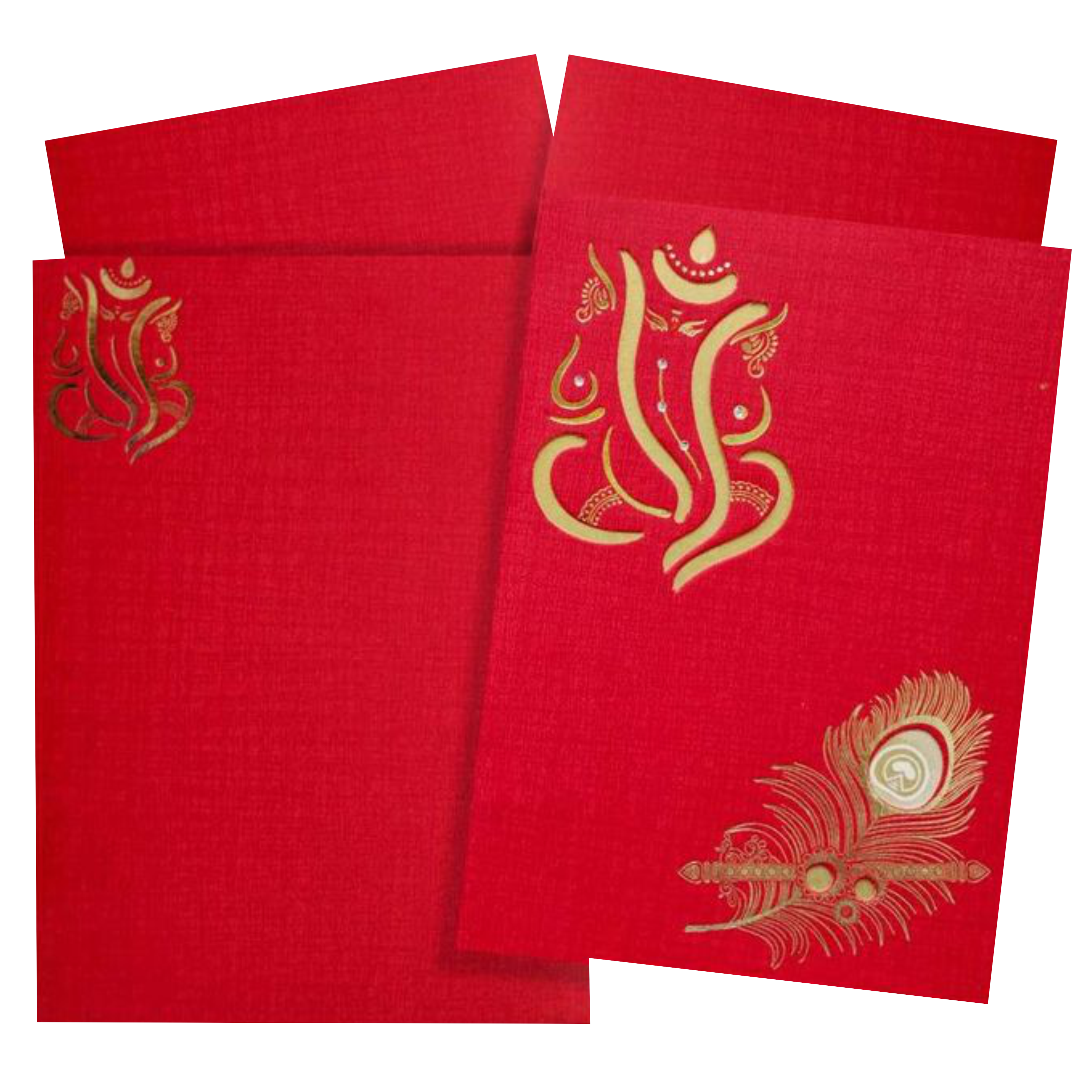 Check out the collection ofRed ganesha and peacock feather laser cut with red ganesha foil coverinvitation card at best price. &amp;
