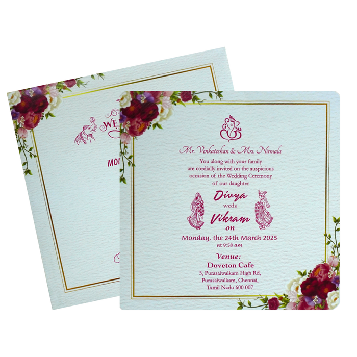 White Floral Single Sheet Invitation-King of Cards