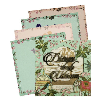 Check out Green Elephant Peacock Laser-Cut Wedding Card at best price. ?WhatsApp Support ?Express Delivery. | King of Cards
