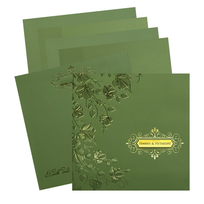 Olive Green Floral Wedding Card-King of Cards