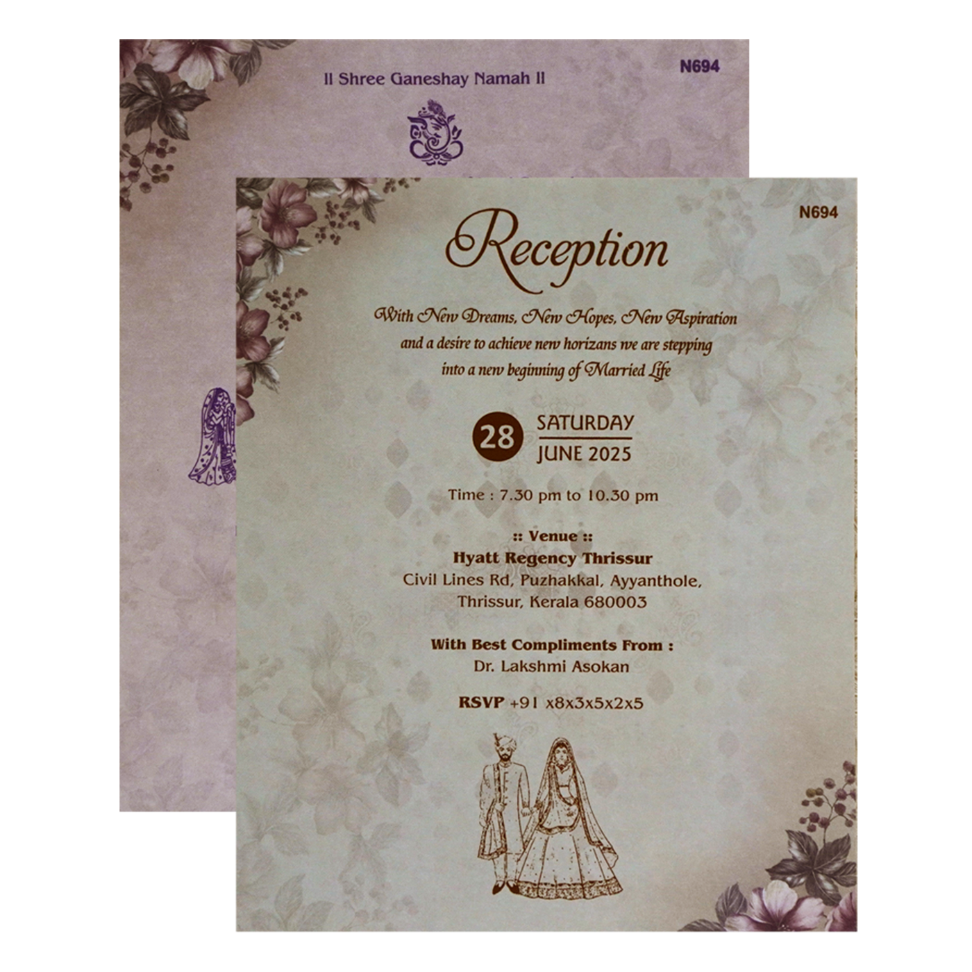 Ash Grey Floral Design Invitation-KVN06940