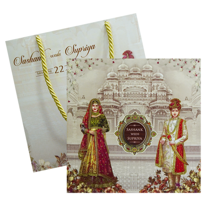 Beige Bride Groom Wedding Box-King of Cards