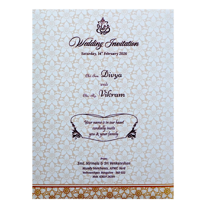 White Floral Embossed Door Invitation Card-King of Cards