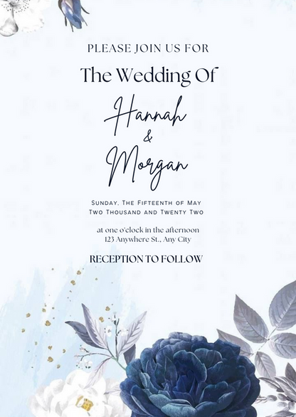 Light Blue Floral Reception Party Invitation-AARPI005