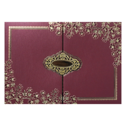 Maroon Gold Floral Padded Wedding Card-KSSC2140
