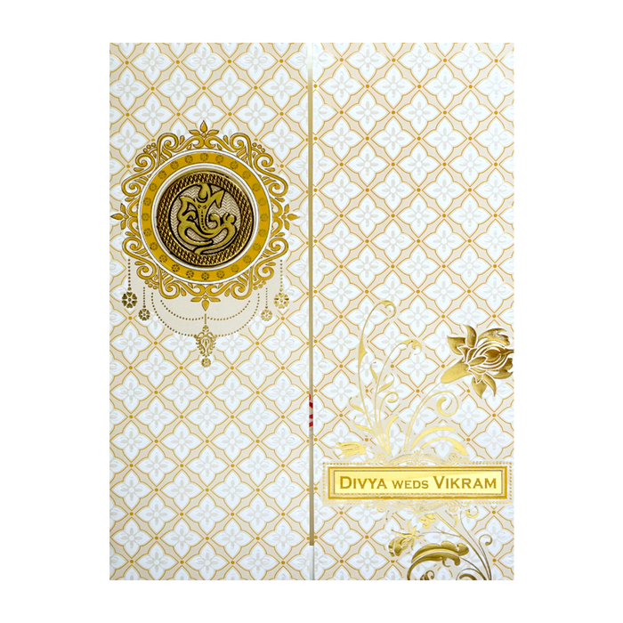 White Gold Floral Nameplate Invitation Card-King of Cards