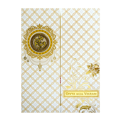 White Gold Floral Nameplate Invitation Card-King of Cards