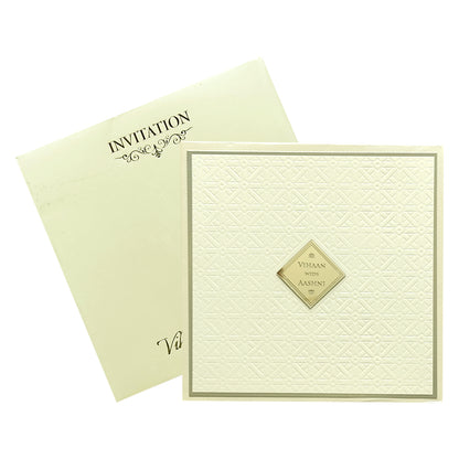 White Embossed Padded Invitation Card-KRC29730