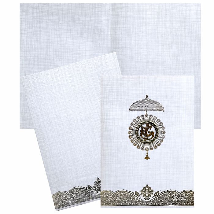 Grey Metallic Invitation With Umbrella And Ganesha Sticker-King of Cards
