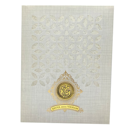 Grey Metallic Laser Cut Invitation Card With Ganesha-KNK9405G