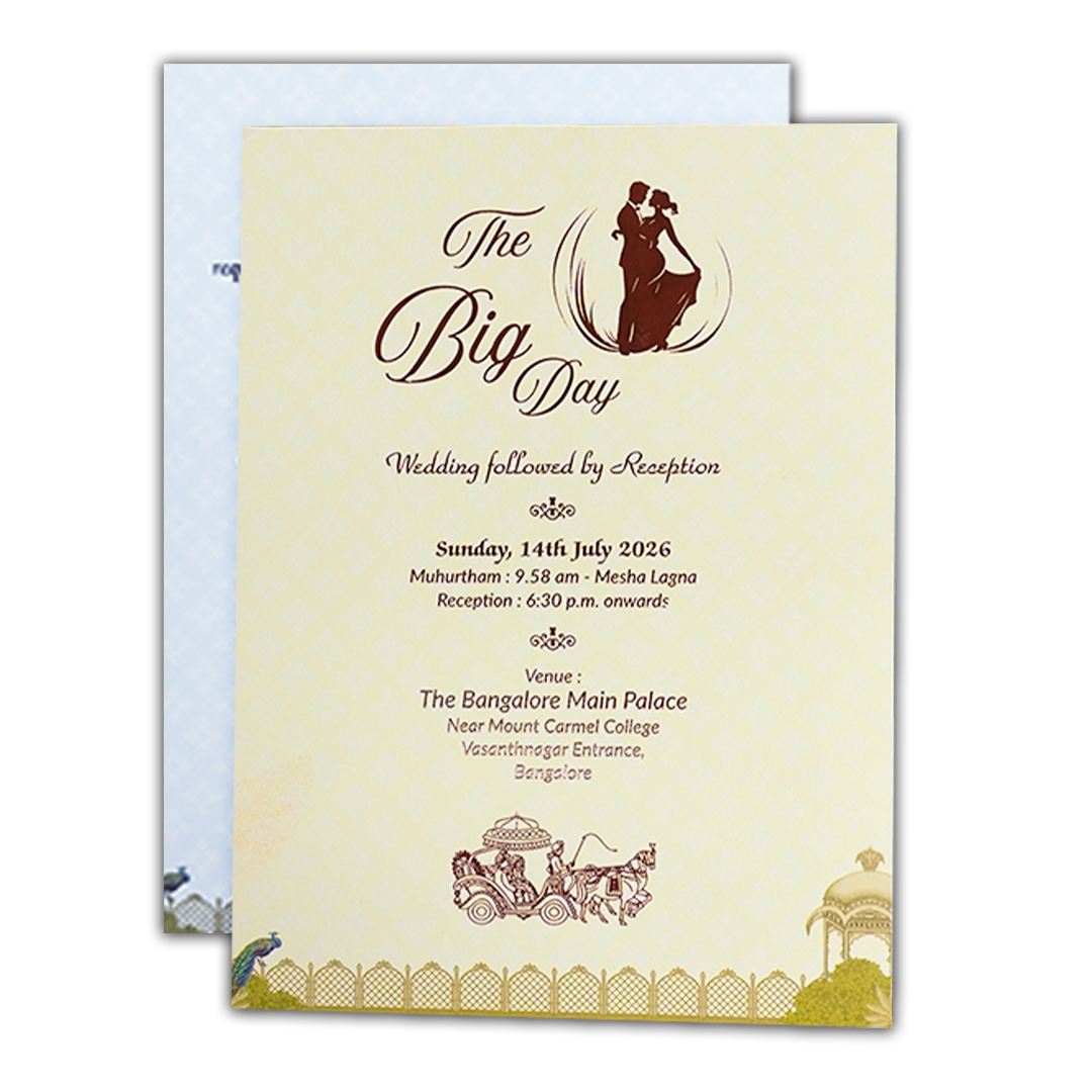 Regal Blue Elephant Gatefold Wedding Card-KNKC4089