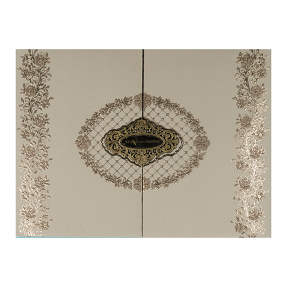 Check out Grey Gold Floral Padded Wedding Card at best price. ✅WhatsApp Support ✅Express Delivery.|King of cards.