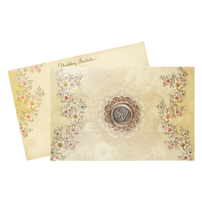 Beige Floral Padded Wedding Card-KSI64050