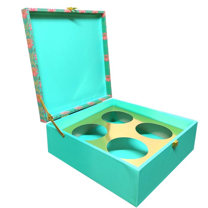 Green With Pink Floral Square Box Invitation-KBX0506-King of Cards