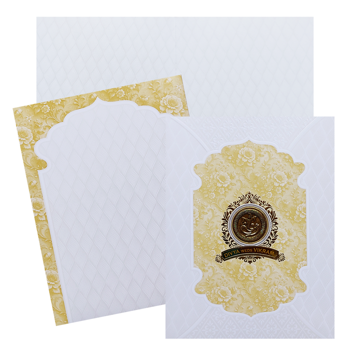 White Embossed Cream Floral Wedding Card-KNJS2084Y