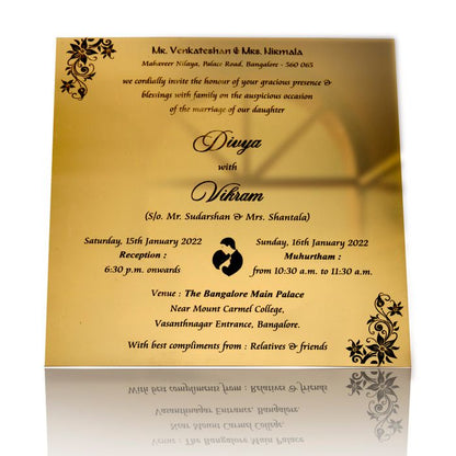 Gold Acrylic Floral Invitation Card With Blue Cover-King of Cards