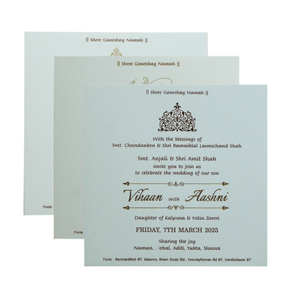 White Embossed Floral Padded Invitation Card-KRC30480