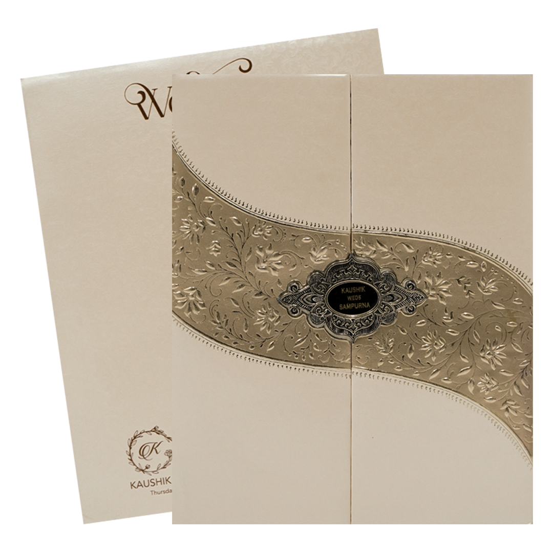 Cream Gold Wave Padded Wedding Card-KSSC2065