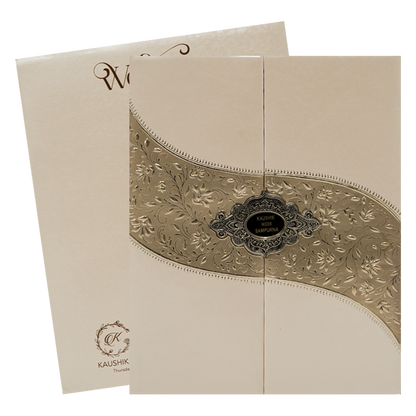 Cream Gold Wave Padded Wedding Card-KSSC2065