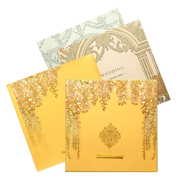 Orange Embossed Floral Wedding Card-King of Cards