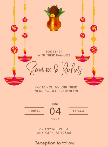 Pink Kalash Hindu Wedding Invitation-AAHIN008