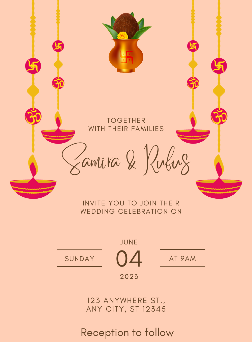 Pink Kalash Hindu Wedding Invitation-AAHIN008