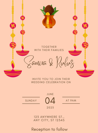 Pink Kalash Hindu Wedding Invitation-AAHIN008