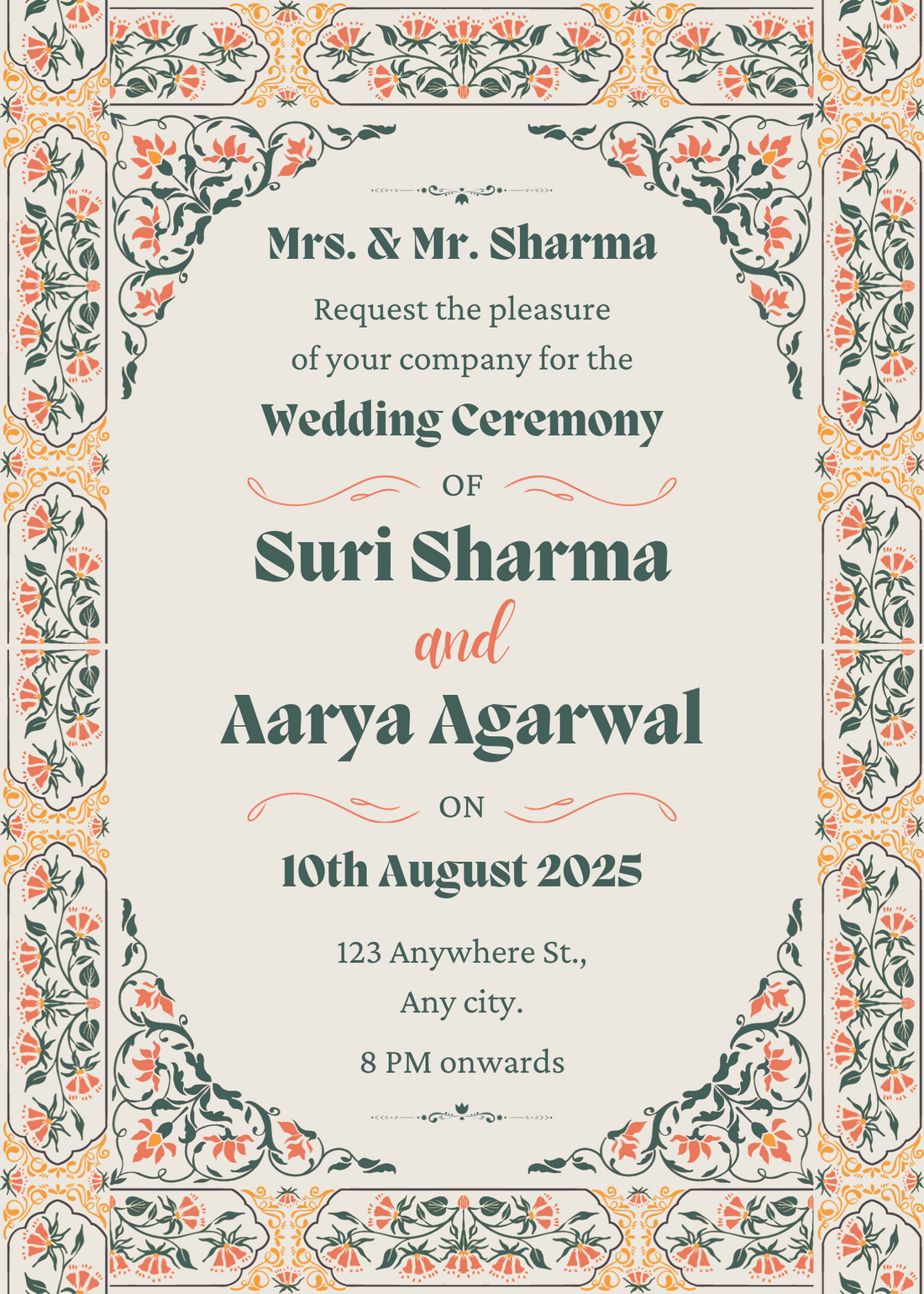 Blue Floral Punjabi Wedding Invitation-AAPUN002