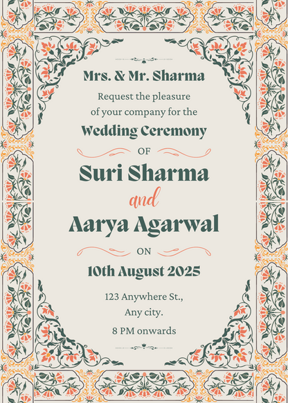 Blue Floral Punjabi Wedding Invitation-AAPUN002