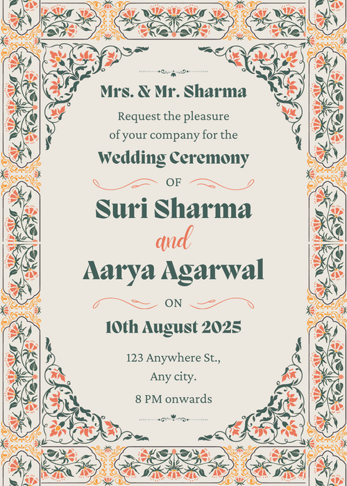 Blue Floral Punjabi Wedding Invitation-AAPUN002