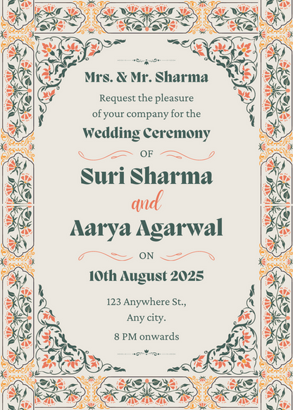 Blue Floral Punjabi Wedding Invitation-AAPUN002