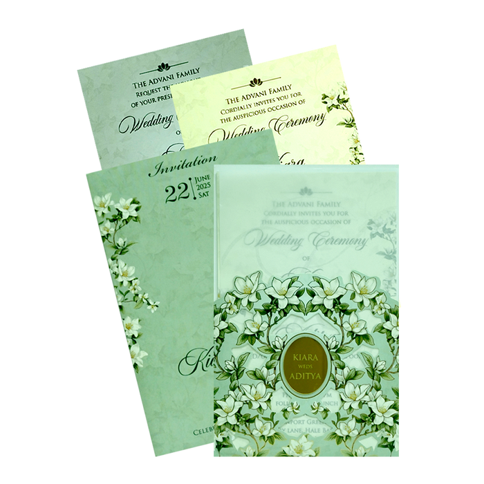 Green Floral Nameplate Wedding Invitation-King of Cards