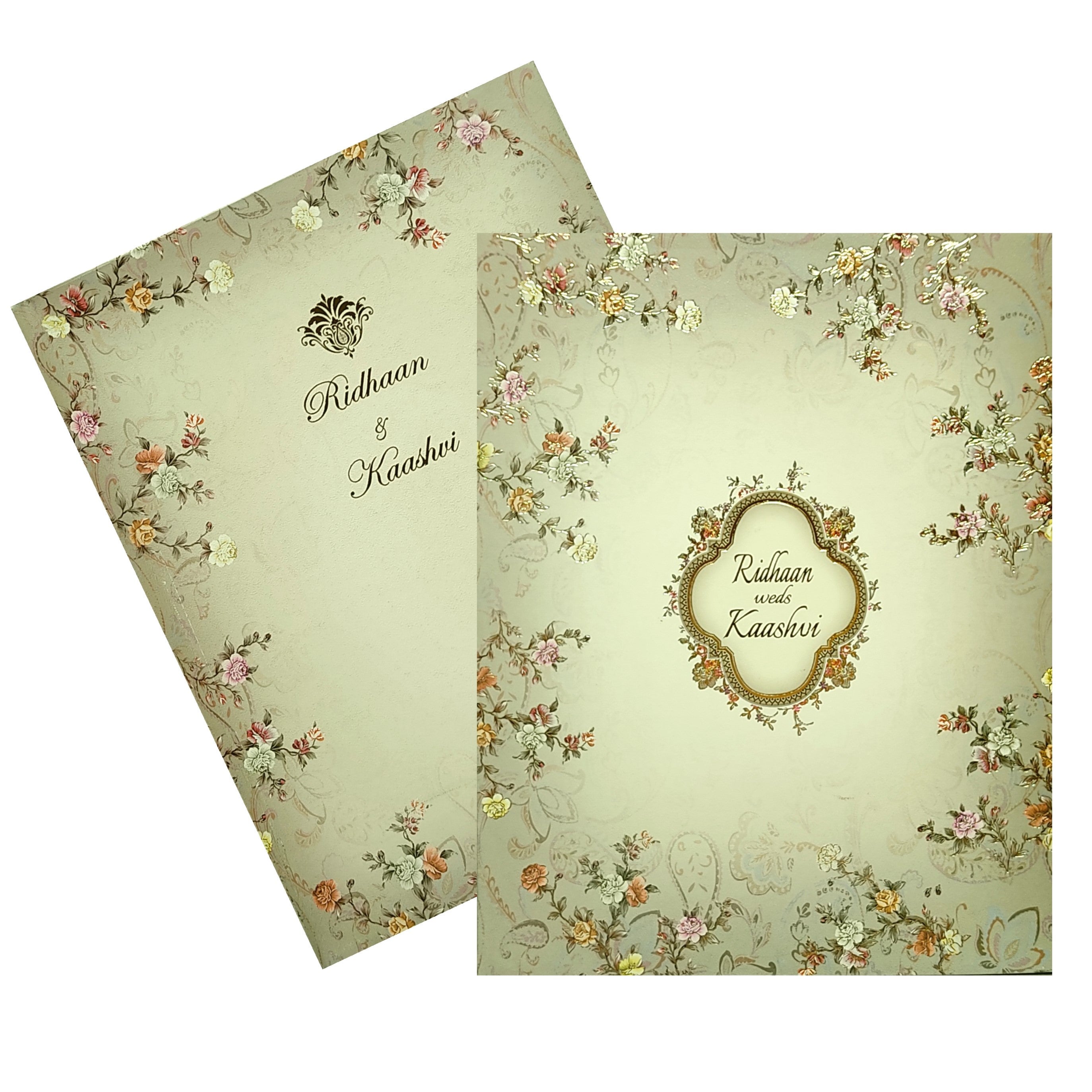 Grey Floral Wedding Invitation Card-KRC29160