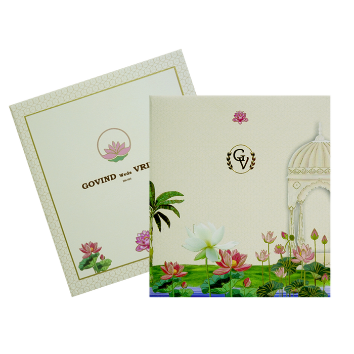 Cream Lotus Marriage Card-King of Cards