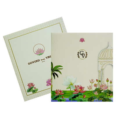 Cream Lotus Marriage Card-King of Cards