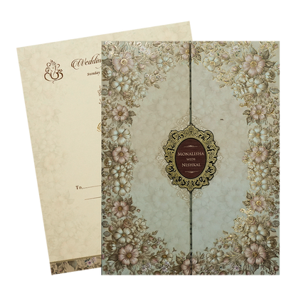 Cream Beige Floral Padded Wedding Card-KSH72410