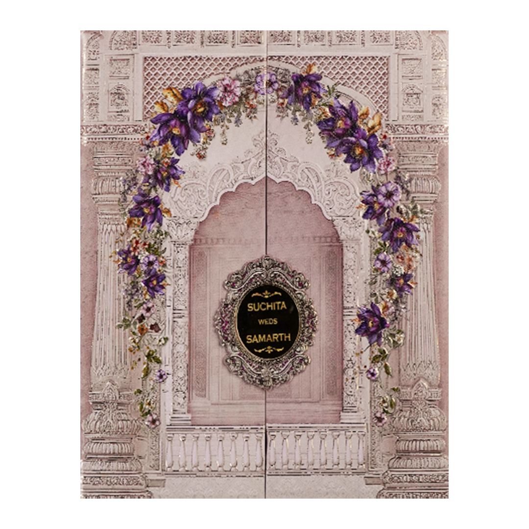 Lavender Floral Arch Padded Wedding Card-KSI64070