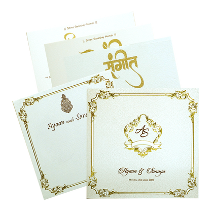 Pearl White Gold Floral Box Invitation Card-KRC30240