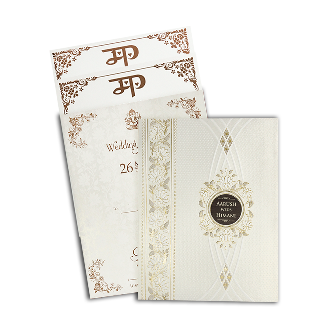 White Floral Padded Wedding Card-KSH73600