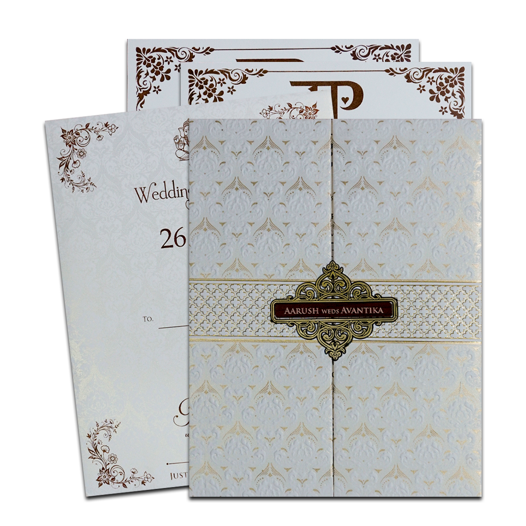 Check out White Textured Padded Wedding Card at best price.✅WhatsApp Support ✅Express Delivery
