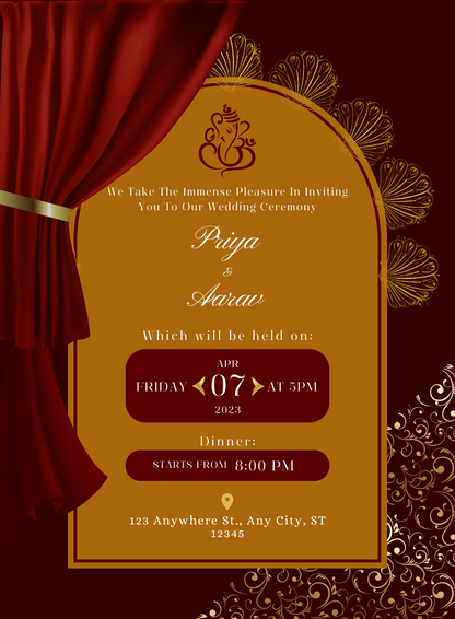 Red and Gold Traditional Wedding Invitation-EINK0035