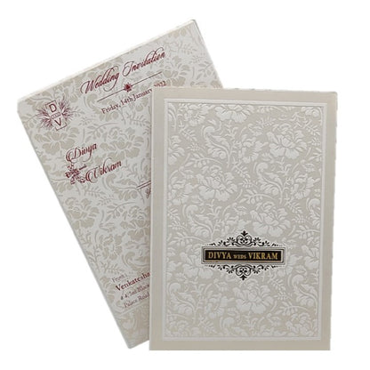 Grey Screen Embossed Floral Invitation Card-KNCBN138